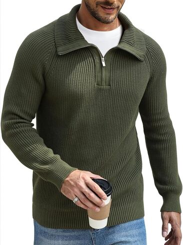 Men's Quarter-Zip Pullover Sweater Slim Fit Lightweight Sweaters Cable Knit Casual Polo Sweater Long Sleeve Sweaters in Saudi Arabia