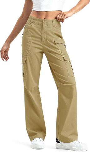 سراويل البضائع النسائية عالية الخصر واسعة الساق سراويل تقليدية للعمل مريحة من القطن فضفاض Y2k ملابس الشارع الشهير مع جيوب in Kuwait