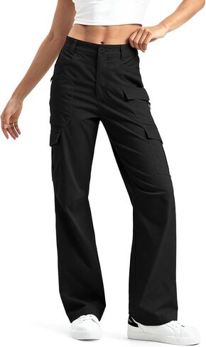 سراويل البضائع النسائية عالية الخصر واسعة الساق سراويل تقليدية للعمل مريحة من القطن فضفاض Y2k ملابس الشارع الشهير مع جيوب in Kuwait