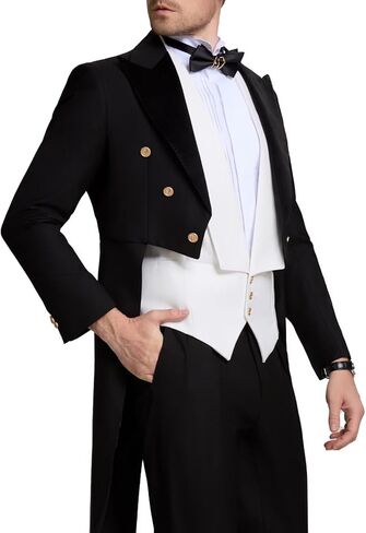 بدلة سهرة للرجال من Wehilion سترة صدرية بقصة ضيقة تناسب ابتلاع طويل وعروض حفلات الزفاف وسترة وسراويل in Kuwait