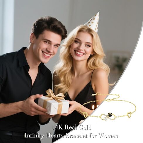 SISGEM 14K Real Gold Infinity Hearts Bracelet for Women,Yellow Gold Heart-Cut Moissanite Cat/Dog Paw Print Dangle Bracelets Christmas Birthday Gifts Jewelry for Her,Wife Mom in Saudi Arabia