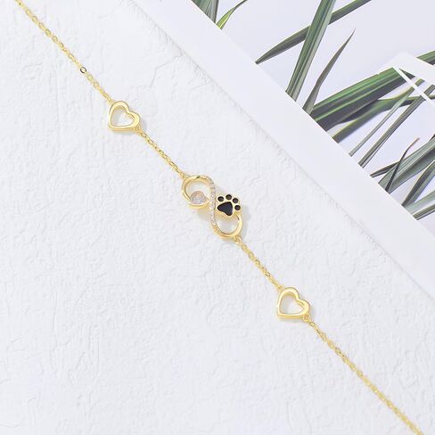 SISGEM 14K Real Gold Infinity Hearts Bracelet for Women,Yellow Gold Heart-Cut Moissanite Cat/Dog Paw Print Dangle Bracelets Christmas Birthday Gifts Jewelry for Her,Wife Mom in Saudi Arabia