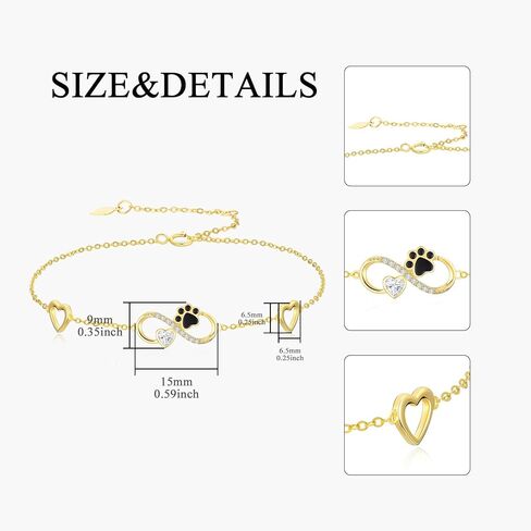 SISGEM 14K Real Gold Infinity Hearts Bracelet for Women,Yellow Gold Heart-Cut Moissanite Cat/Dog Paw Print Dangle Bracelets Christmas Birthday Gifts Jewelry for Her,Wife Mom in Saudi Arabia