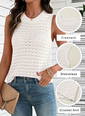 Dokotoo المرأة تانك القمم 2026 Crewneck أكمام الكروشيه متماسكة الجوف خارج الصيف سترة العصرية سترة علوية in Saudi Arabia