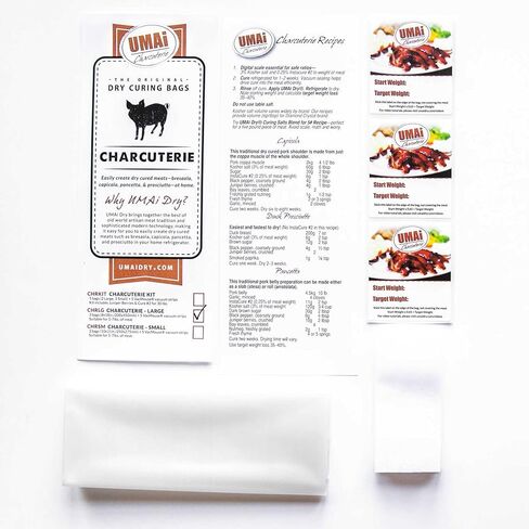 UMAi Dry Charcuterie Kit, Dry Curing Meat Kit Incl. 3 Large & 2 Small Dry Age Bags for Meat, Instacure #2 & Juniper Berries, Create Gourmet Charcuterie Boards in Your Refrigerator Over 1-6 Months in Saudi Arabia