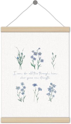 Boho Blue Floral Christian Poster Hanger Frame 12x16 Inch, Bible Verses Wall Decor, I Can Do All Things Religious Scripture Wall Art Decor for Church Prayer Home Room in Saudi Arabia