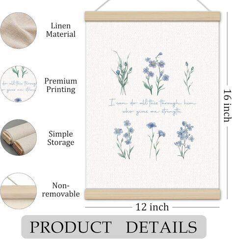 Boho Blue Floral Christian Poster Hanger Frame 12x16 Inch, Bible Verses Wall Decor, I Can Do All Things Religious Scripture Wall Art Decor for Church Prayer Home Room in Saudi Arabia
