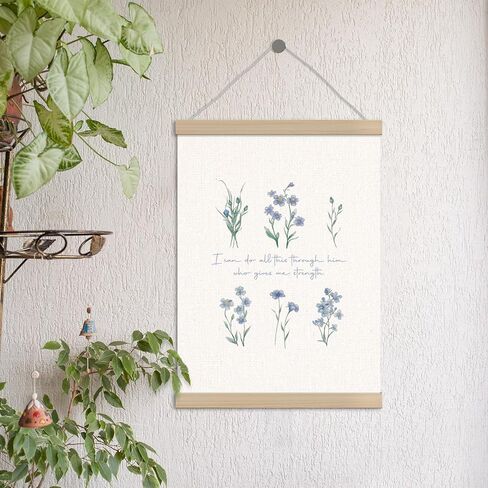 Boho Blue Floral Christian Poster Hanger Frame 12x16 Inch, Bible Verses Wall Decor, I Can Do All Things Religious Scripture Wall Art Decor for Church Prayer Home Room in Saudi Arabia