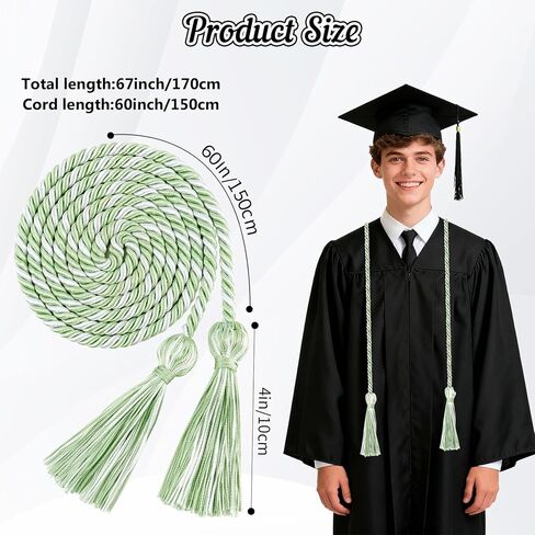 Graduation Cords, Sage Green White Graduation Honor Cord, Honors Grad Ropes Cord for 2026, 66 Inch Long Braided Rope for 2026 Graduations Ceremony Decorations Bachelor Master Doctoral Gown Accessories in Saudi Arabia