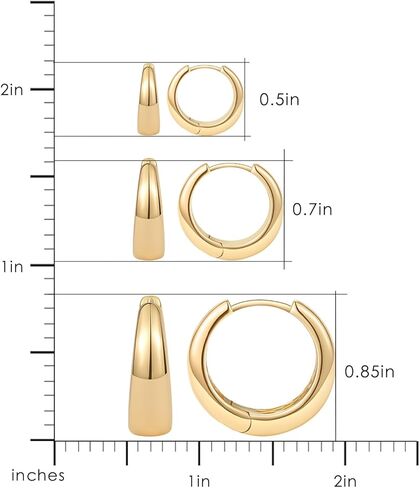 Gold Hoop Earrings for Women 14K Gold Earrings Hypoallergenic Lightweight Small Hoops 13MM 18MM 22MM in Saudi Arabia