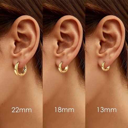 Gold Hoop Earrings for Women 14K Gold Earrings Hypoallergenic Lightweight Small Hoops 13MM 18MM 22MM in Saudi Arabia
