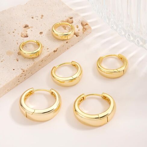 Gold Hoop Earrings for Women 14K Gold Earrings Hypoallergenic Lightweight Small Hoops 13MM 18MM 22MM in Saudi Arabia