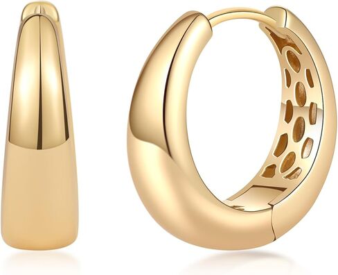 Gold Hoop Earrings for Women 14K Gold Earrings Hypoallergenic Lightweight Small Hoops 13MM 18MM 22MM in Saudi Arabia
