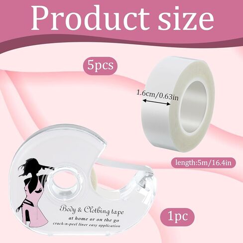Double Sided Tape for Clothes, Strong Body Adhesive Invisible Lingerie Tapes Versatile Dress Tape with Dispenser Transparent Body Tapes for Women Clothes Skin and Bra, 5 Rolls 82 Feet in Saudi Arabia