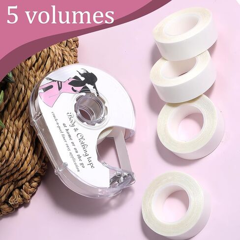 Double Sided Tape for Clothes, Strong Body Adhesive Invisible Lingerie Tapes Versatile Dress Tape with Dispenser Transparent Body Tapes for Women Clothes Skin and Bra, 5 Rolls 82 Feet in Saudi Arabia