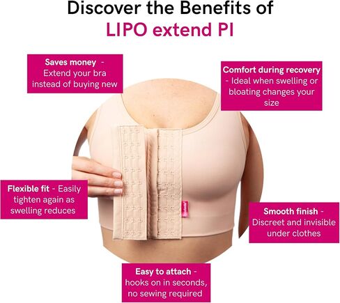 LIPOELASTIC LIPO تمديد PI - موسع حجم حمالة الصدر لحمالات الصدر الضاغطة بعد الجراحة - تمديد خطاف قابل للتعديل 3 صفوف in Kuwait