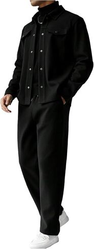 SOLY HUX Men's Jacket Suit Set 2 Piece Casual Outfits Long Sleeve Button Down Shirt Jackets Pants Clothes in Saudi Arabia