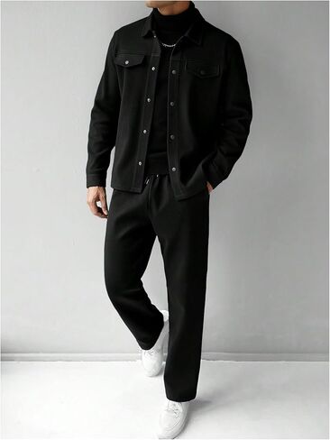 SOLY HUX Men's Jacket Suit Set 2 Piece Casual Outfits Long Sleeve Button Down Shirt Jackets Pants Clothes in Saudi Arabia