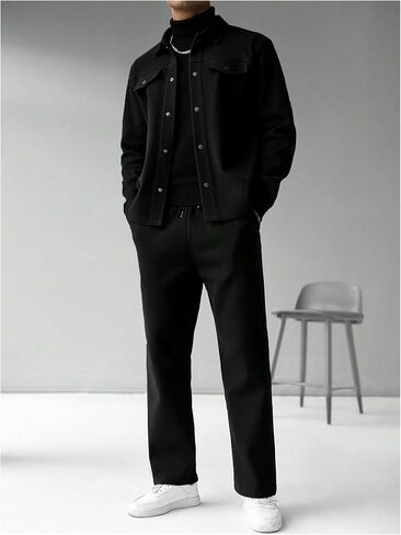SOLY HUX Men's Jacket Suit Set 2 Piece Casual Outfits Long Sleeve Button Down Shirt Jackets Pants Clothes in Saudi Arabia
