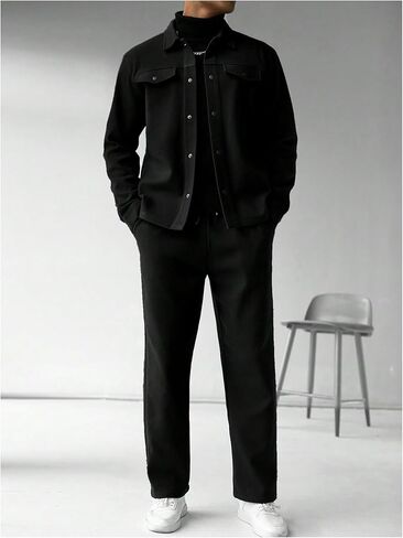 SOLY HUX Men's Jacket Suit Set 2 Piece Casual Outfits Long Sleeve Button Down Shirt Jackets Pants Clothes in Saudi Arabia