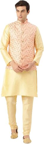 Sojanya (Since 1958 Men'S Silk Blend Kurta Pyjama & Nehru Jacket Combo in Saudi Arabia