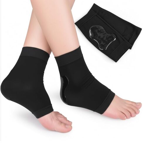 Achilles Tendon Heel Protector, Gel-Padded Compression Sock for Bursitis, Achilles Tendonitis Support Compression Socks, Everyday Wear for Men & Women-1 Pair Black in Saudi Arabia