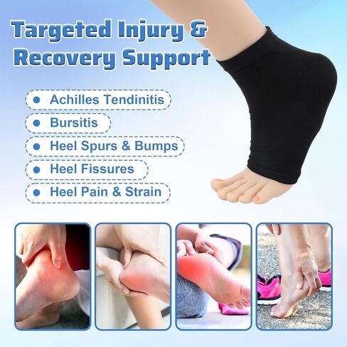 Achilles Tendon Heel Protector, Gel-Padded Compression Sock for Bursitis, Achilles Tendonitis Support Compression Socks, Everyday Wear for Men & Women-1 Pair Black in Saudi Arabia