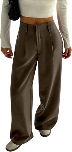 GORGLITTER Women's Low Rise Trousers Dress Pants Casual Dressy Pleated Wide Leg Business Work Slacks Pants in Saudi Arabia