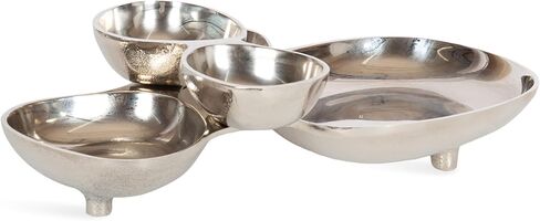 Kate and Laurel Cluso Modern Metal Tabletop Footed Cluster Tray, 14 x 10, Shiny Silver, Sculptural Cast Aluminum Food-Safe Tray for Kitchen or Entryway Decor in Saudi Arabia