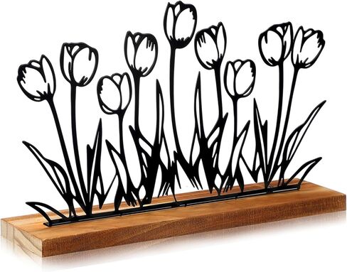 Thyle Spring Tulip Stand Floral Home Decor Tulip Flowers Farmhouse Decor Metal Tray Spring Flower Art Supplies Table Centerpiece Home Party Decoration in Kuwait