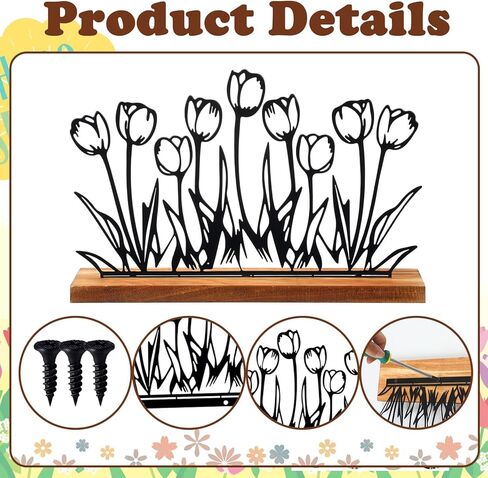 Thyle Spring Tulip Stand Floral Home Decor Tulip Flowers Farmhouse Decor Metal Tray Spring Flower Art Supplies Table Centerpiece Home Party Decoration in Kuwait