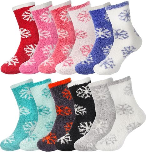 BambooMN Brand - Extra Large Super Soft Warm Cozy Fuzzy Snowflake Socks in Kuwait