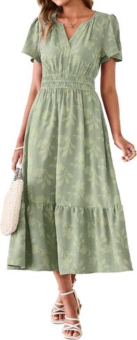 Simplee Womens Summer Boho Maxi Dress Semi Formal Wedding Guest Short Sleeve V Neck Empire Waist Floral Long Dresses in Saudi Arabia