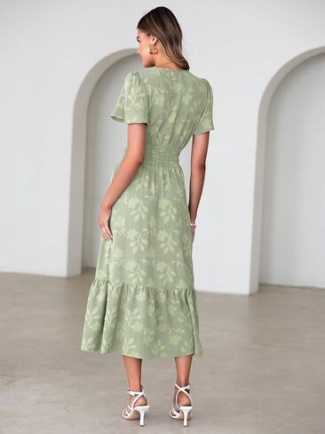 Simplee Womens Summer Boho Maxi Dress Semi Formal Wedding Guest Short Sleeve V Neck Empire Waist Floral Long Dresses in Saudi Arabia