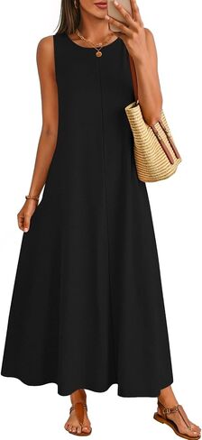 MEROKEETY Women's 2026 Summer Maxi Dress Sleeveless Crewneck Casual Loose Beach Vacation Basic Long Sundress in Saudi Arabia
