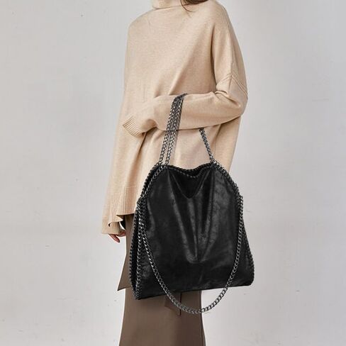 Women's Genuine Leather Handbag, Large Capacity Tote with Crossbody Shoulder Strap, Fashion Hobo Chain Bag Purse in Saudi Arabia