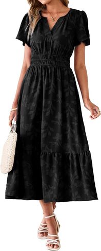 Simplee Womens Summer Boho Maxi Dress Semi Formal Wedding Guest Short Sleeve V Neck Empire Waist Floral Long Dresses in Saudi Arabia