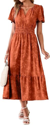Simplee Womens Summer Boho Maxi Dress Semi Formal Wedding Guest Short Sleeve V Neck Empire Waist Floral Long Dresses in Saudi Arabia