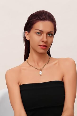 Chunky Gold Necklace for Women, Baroque Pearl Necklace - A Stunning Pearl Gold Necklace with 18K Gold Plated Toggle Clasp, Dainty Toggle Necklace for Birthday Anniversary Christmas Gif in Saudi Arabia