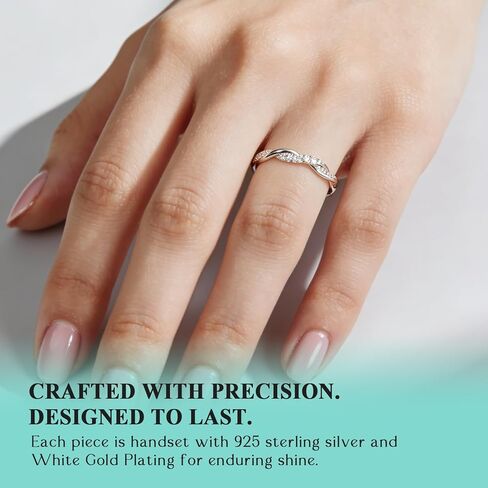 خاتم زفاف من Lab Grown Diamond للنساء 2 مم، مكدس بشكل مثالي مع خاتم الخطوبة، 0.15 قيراط D اللون VVS1 ملتوي إنفينيتي مطلي بالذهب الأبيض من الفضة الإسترليني خاتم الخلود مقاس 5-9 in Kuwait