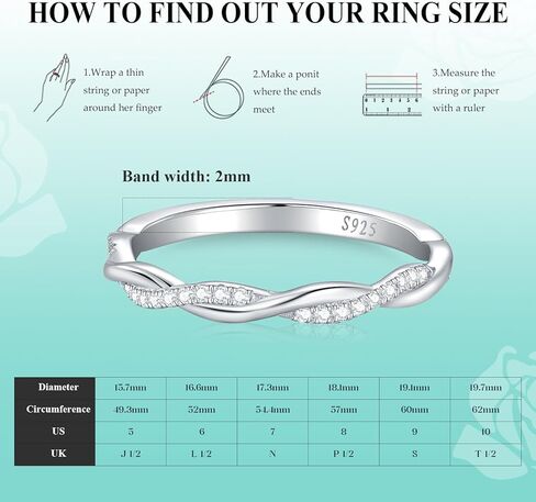 خاتم زفاف من Lab Grown Diamond للنساء 2 مم، مكدس بشكل مثالي مع خاتم الخطوبة، 0.15 قيراط D اللون VVS1 ملتوي إنفينيتي مطلي بالذهب الأبيض من الفضة الإسترليني خاتم الخلود مقاس 5-9 in Kuwait
