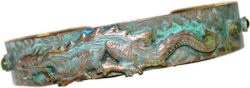 Elaine Coyne Collectible Artwear Men's Verdigris Patina Dragon Narrow Cuff - Nephrite Jade and Black Onyx in Saudi Arabia