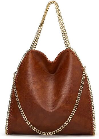 Women's Genuine Leather Handbag, Large Capacity Tote with Crossbody Shoulder Strap, Fashion Hobo Chain Bag Purse in Saudi Arabia