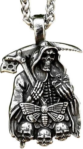Grim Reaper Pendant Necklace - Stainless Steel Skull Jewelry in Saudi Arabia