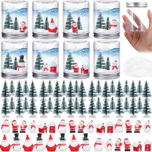 24 Sets Christmas Plastic Snow Globe Kit Clear Globe Miniature Santa Claus Snowman House Christmas Tree Pack Artificial Snow for DIY Crafts Xmas Home Decoration (Snowman) in Saudi Arabia