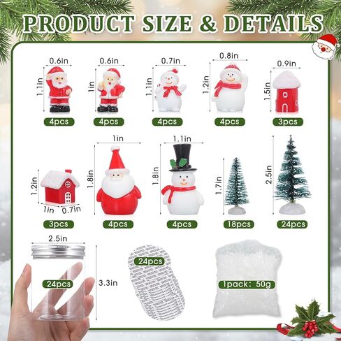 24 Sets Christmas Plastic Snow Globe Kit Clear Globe Miniature Santa Claus Snowman House Christmas Tree Pack Artificial Snow for DIY Crafts Xmas Home Decoration (Snowman) in Saudi Arabia