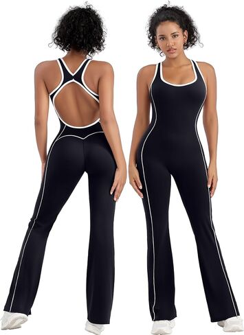 TDIFFUN جمبسوت نسائي متوهج بدون ظهر قطعة واحدة مجوفة للتمرين بدون أكمام مبطن Unitard ملابس مثيرة للصالة الرياضية واليوجا in Kuwait