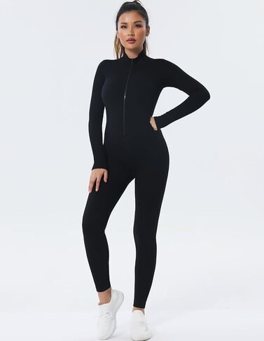 Women's Long Sleeve Bodysuit Full Body Jumpsuit Slim Fit One Piece Suit for Workout Yoga and Casual Wear in Saudi Arabia