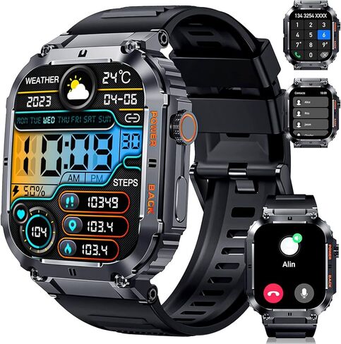 Smart Watch,100M Waterproof Rugged Military Smartwatch with Bluetooth Call(Answer/Dial Calls) 2-inch Utral Large HD Display 70 Days Extra Long Battery Life,100+ Sports Modes Fitness Tracker in Saudi Arabia