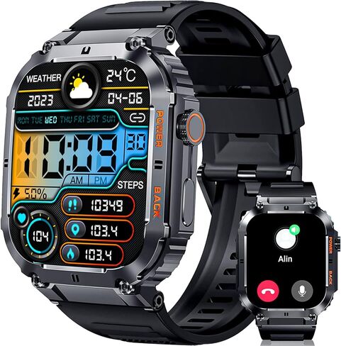 Smart Watch,100M Waterproof Rugged Military Smartwatch with Bluetooth Call(Answer/Dial Calls) 2-inch Utral Large HD Display 70 Days Extra Long Battery Life,100+ Sports Modes Fitness Tracker in Saudi Arabia